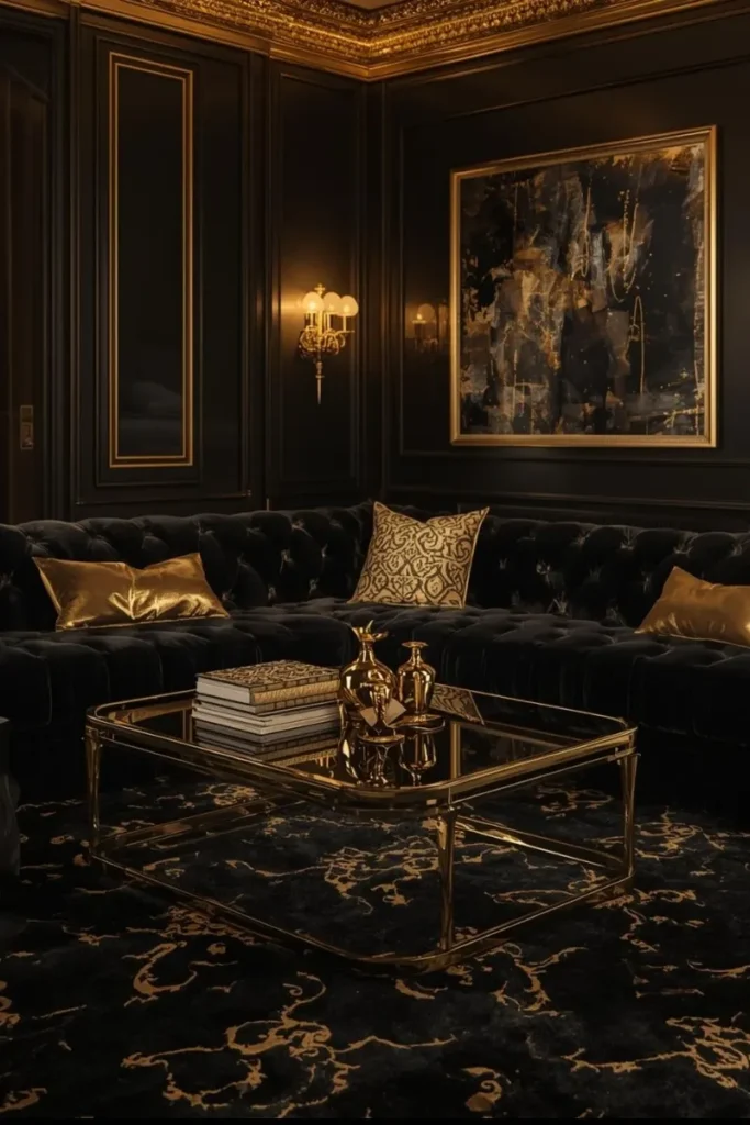  Gold Accent Pillows on Black Furniture