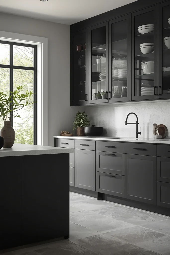 Black Hardware on Glass Cabinets