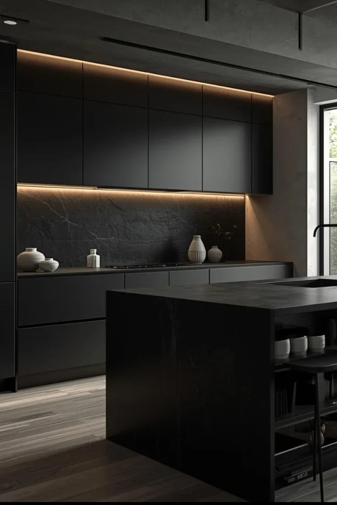 Sleek Matte Black Cabinets for a Minimalist Touch