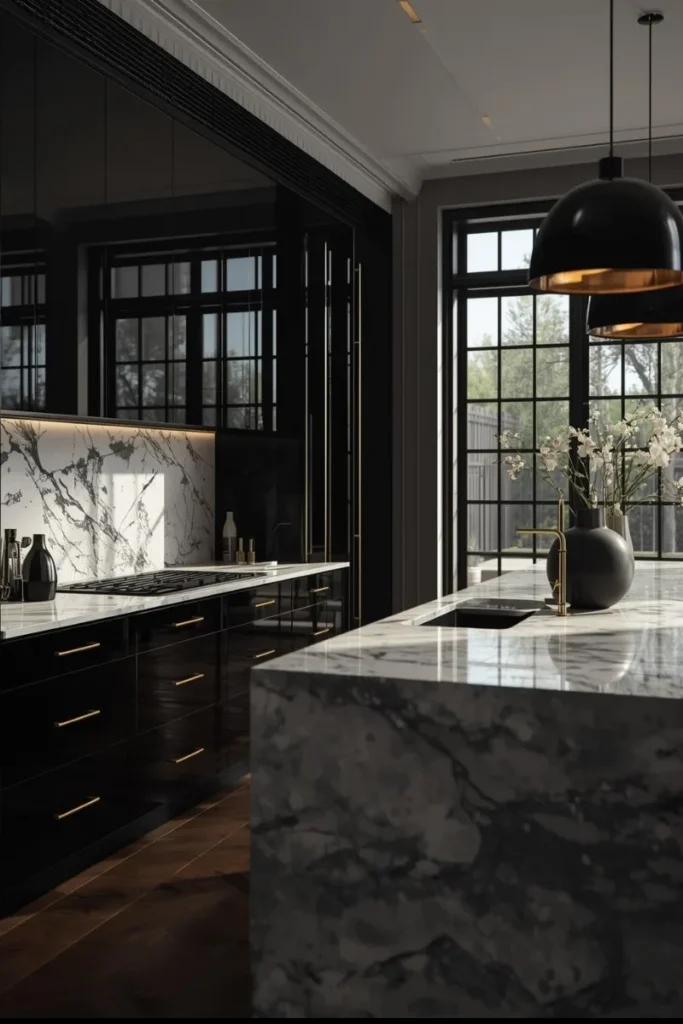 High Gloss Black Cabinets for Luxurious Drama