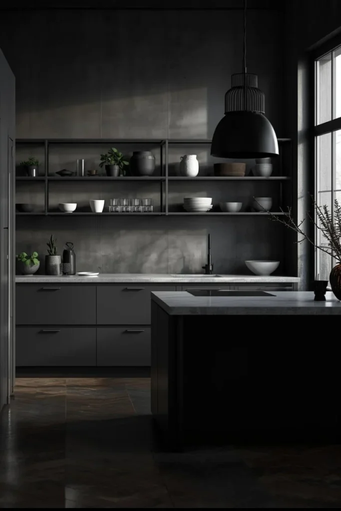 Industrial Style Black Kitchen with Metal Accents
