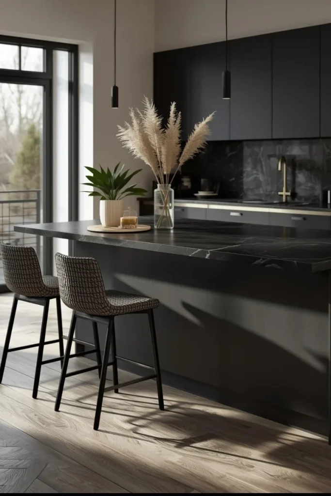 Black Bar Stools with Textured Seats