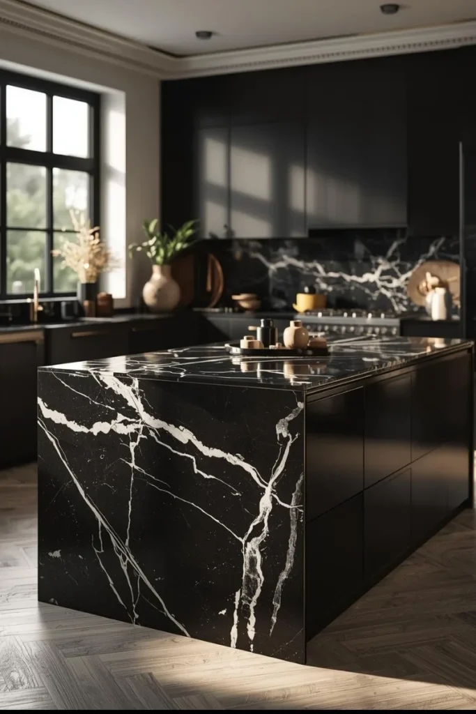 Black Marble Island Countertop for Luxurious Statement