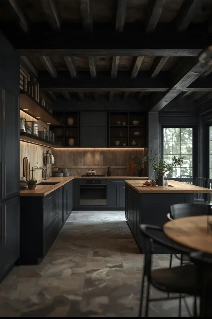 Black Ceiling Beams for Rustic Modern Mix