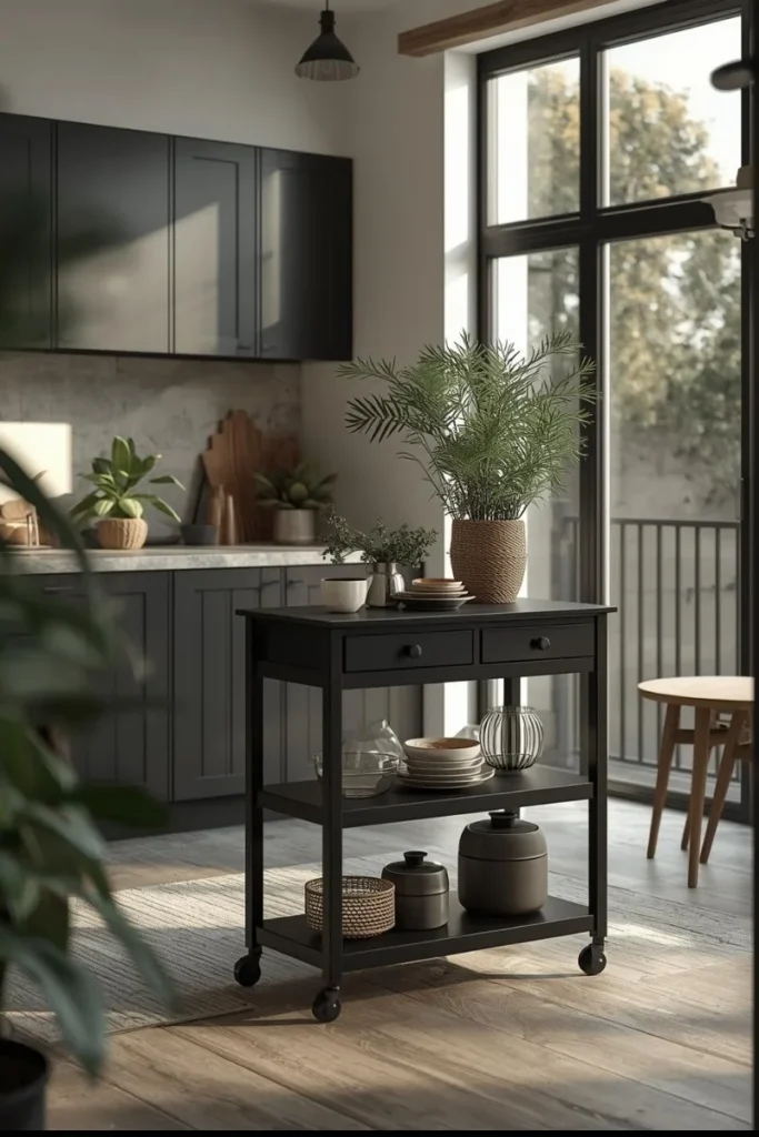 Black Kitchen Cart for Flexible Storage