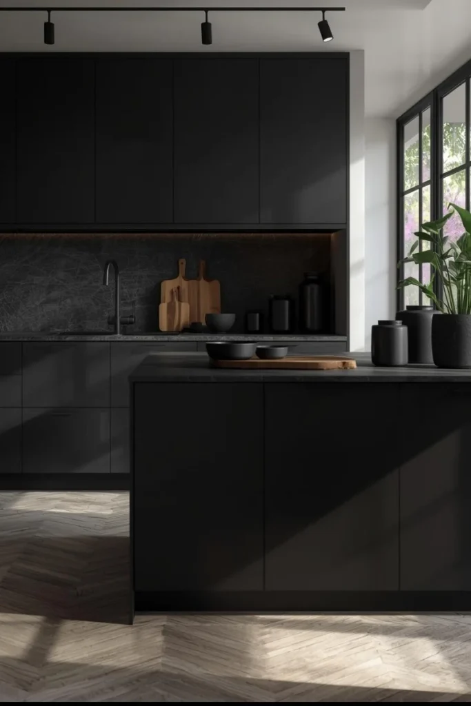 Black Countertop Accessories with Wooden Touches
