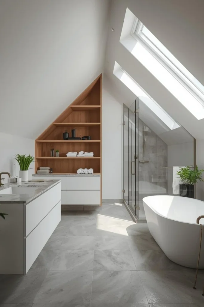 Attic Bathroom with Built-In Storage