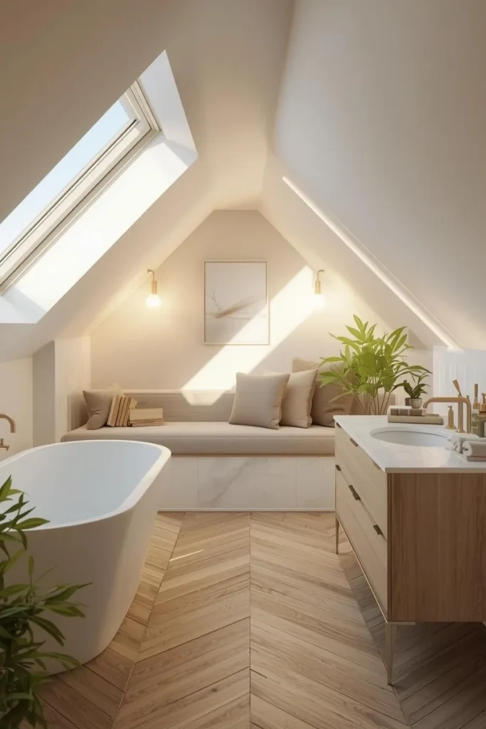 Attic Bathroom with Cozy Reading Nook