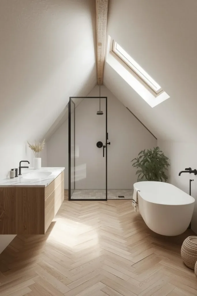 Attic Bathroom with Natural Materials