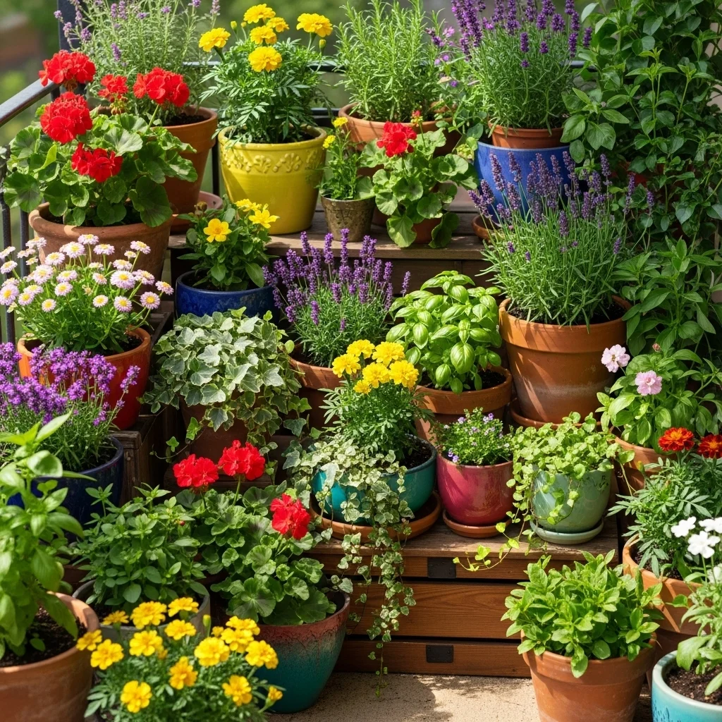  Balcony Garden with Mixed Planters