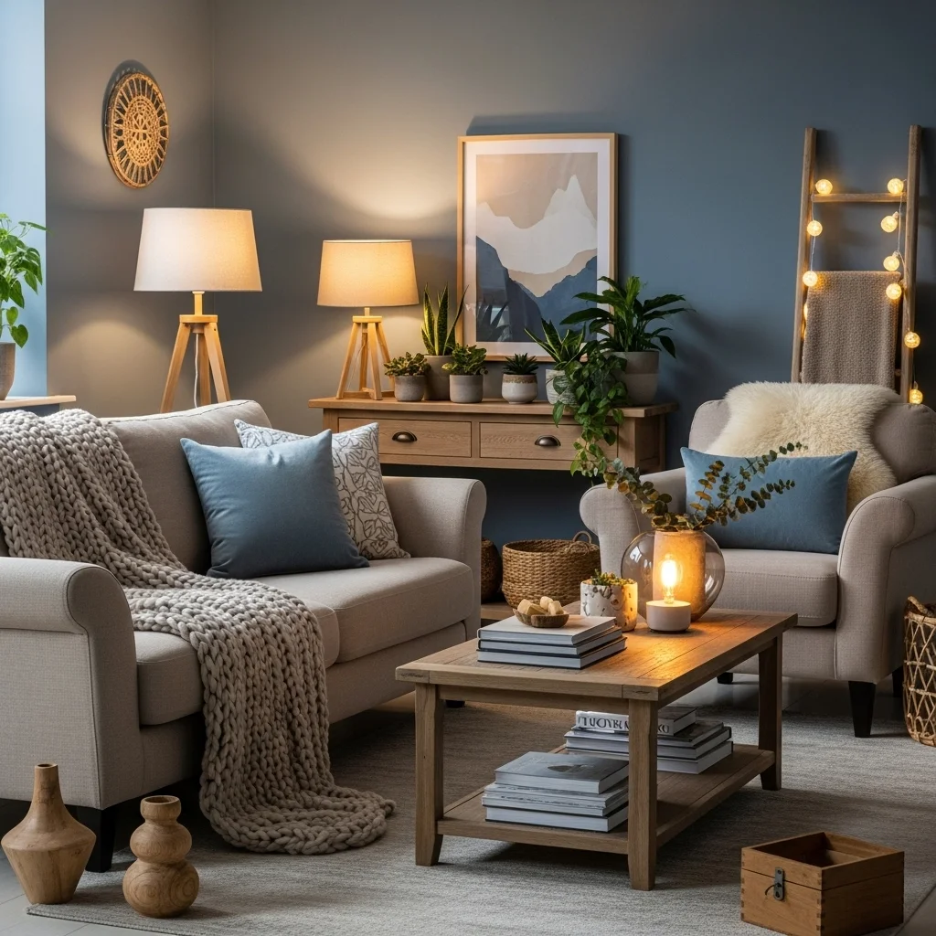 Beige and Blue for Cozy Warmth