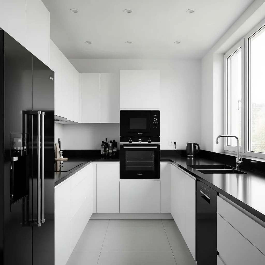 Black Appliances with White Cabinets