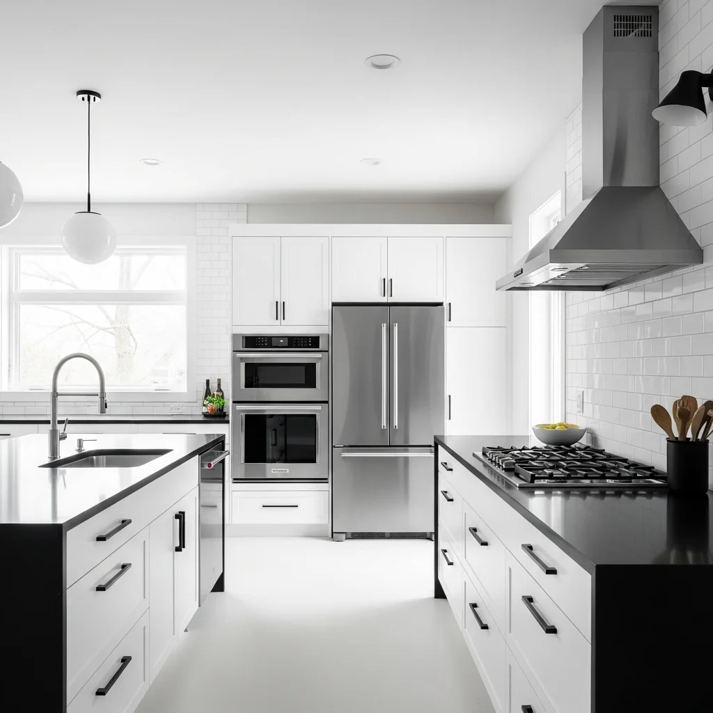 Black Countertops with White Subway Tiles