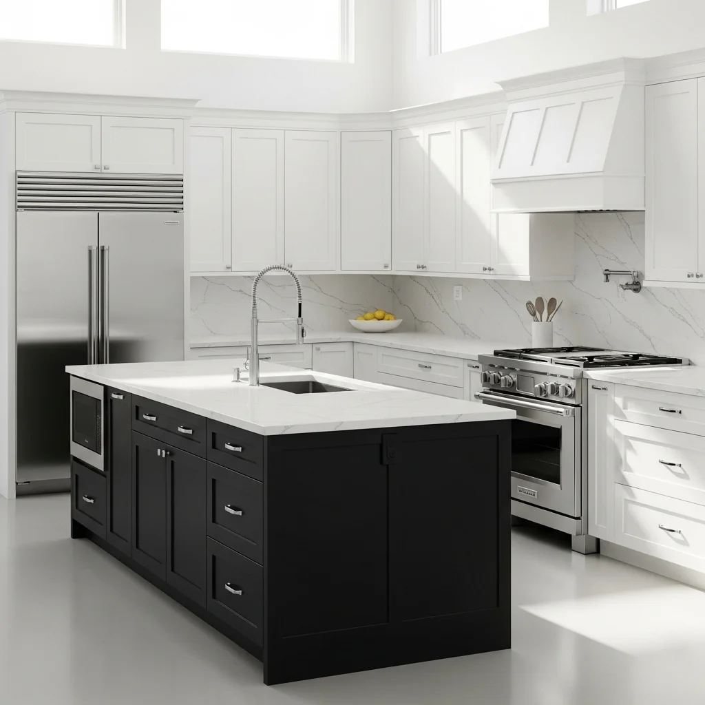 Black Island with White Cabinetry