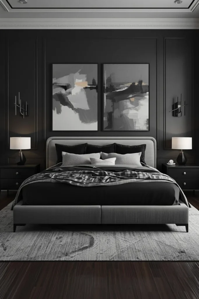 Black and Grey Bedroom with Artistic Flair