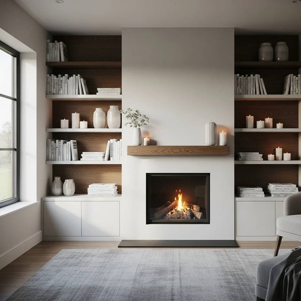 Built-In Shelves Around the Fireplace
