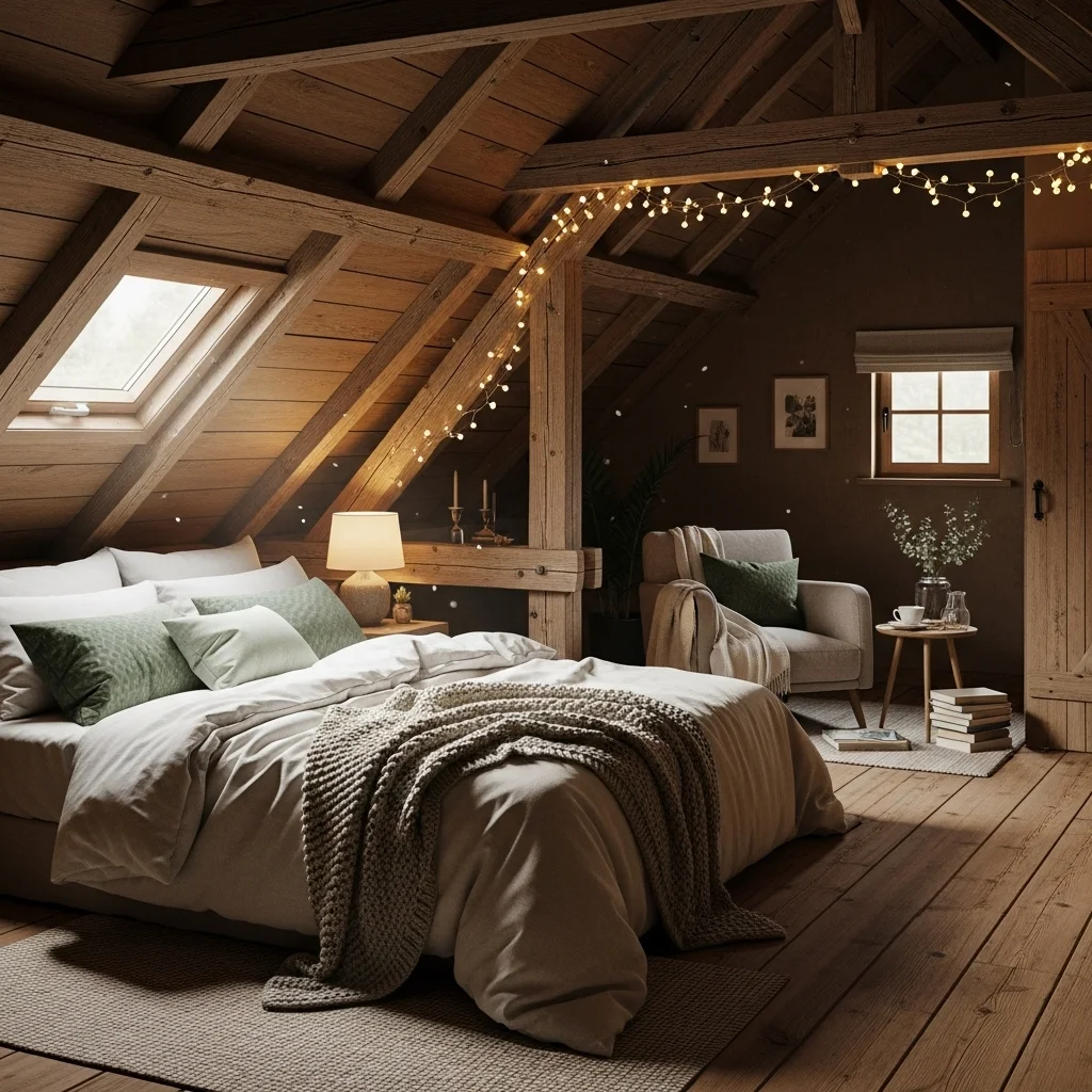  Cozy Rustic Attic Bedroom with Exposed Beams