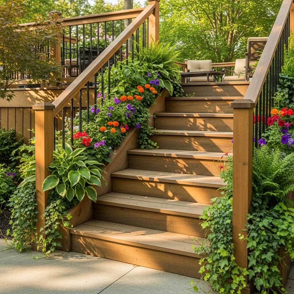  Deck Stairs with Built-In Planters