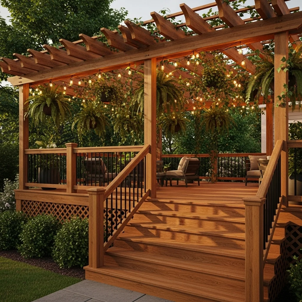 Deck Stairs with Pergola Overhead