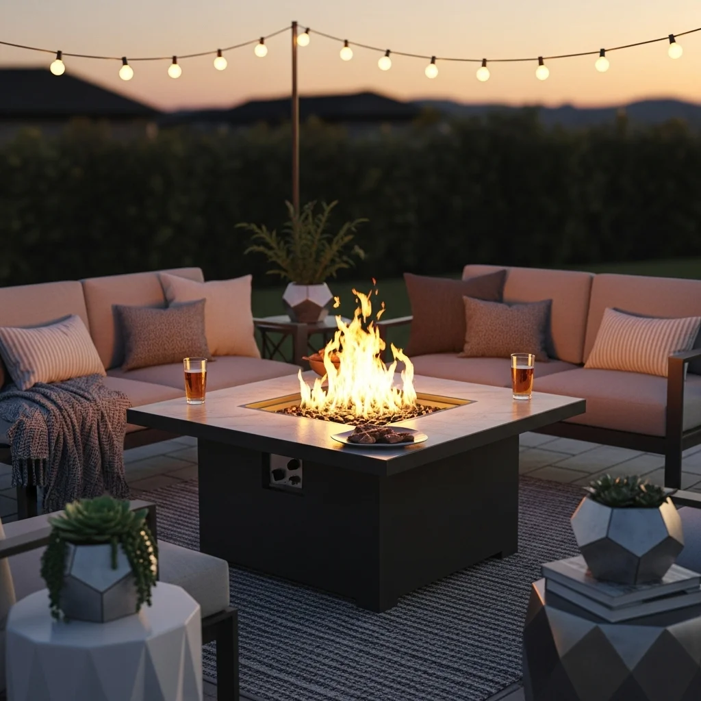  Fire Pit with Built-In Tabletop