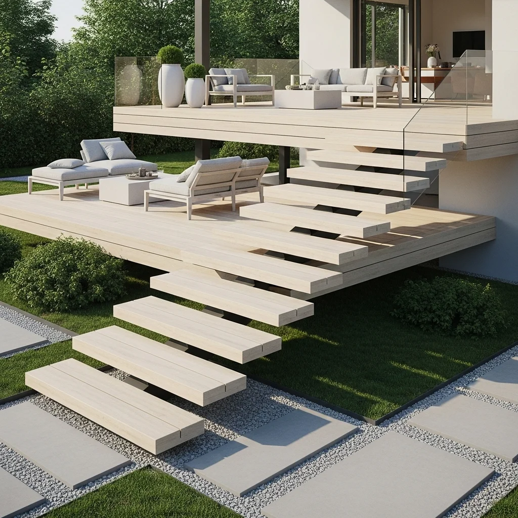 Floating Deck Stairs for a Minimalist Vibe