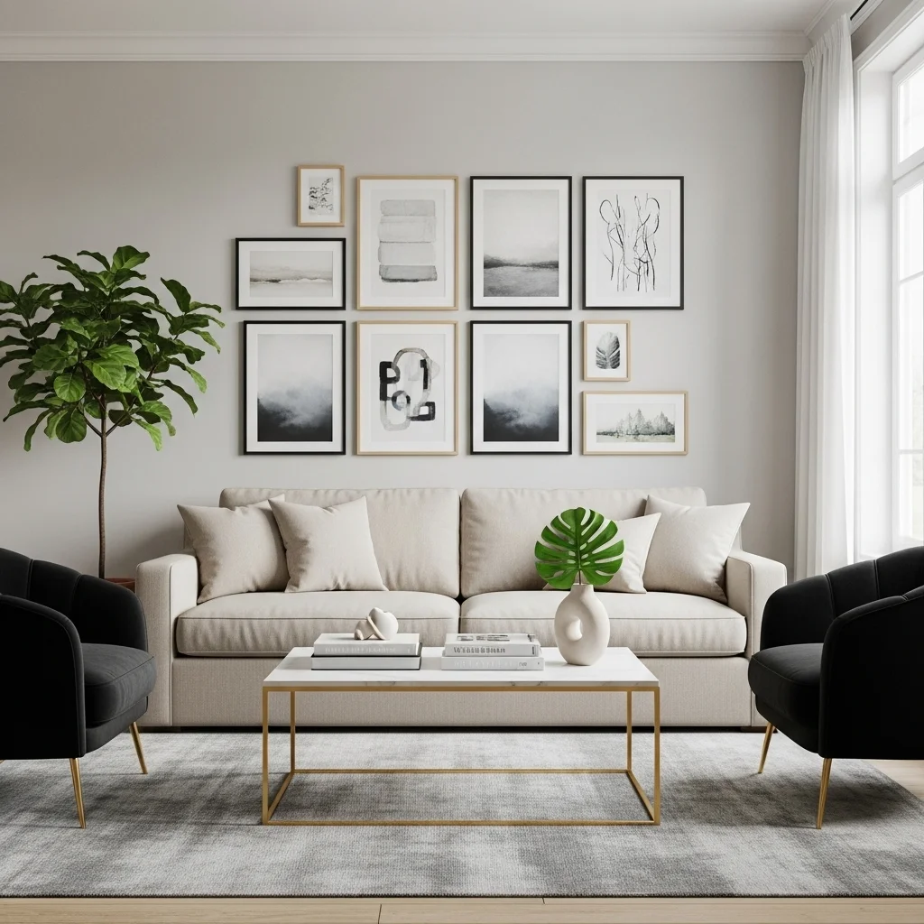 Framed Art in a Symmetrical Arrangement