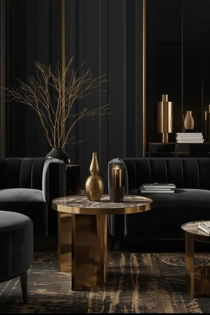 Golden Side Tables Beside Black Seating