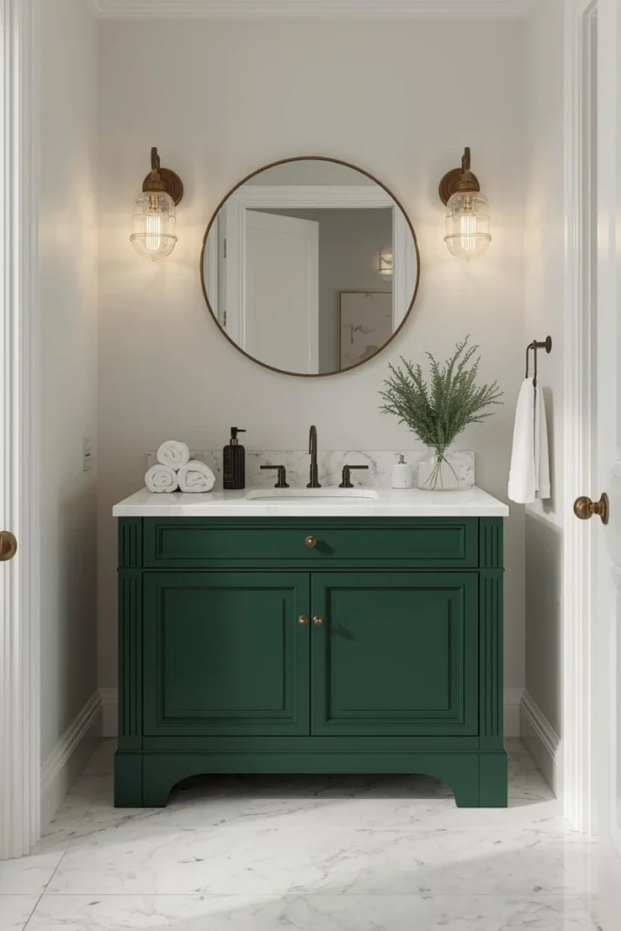  Green Vanity with Marble Countertop