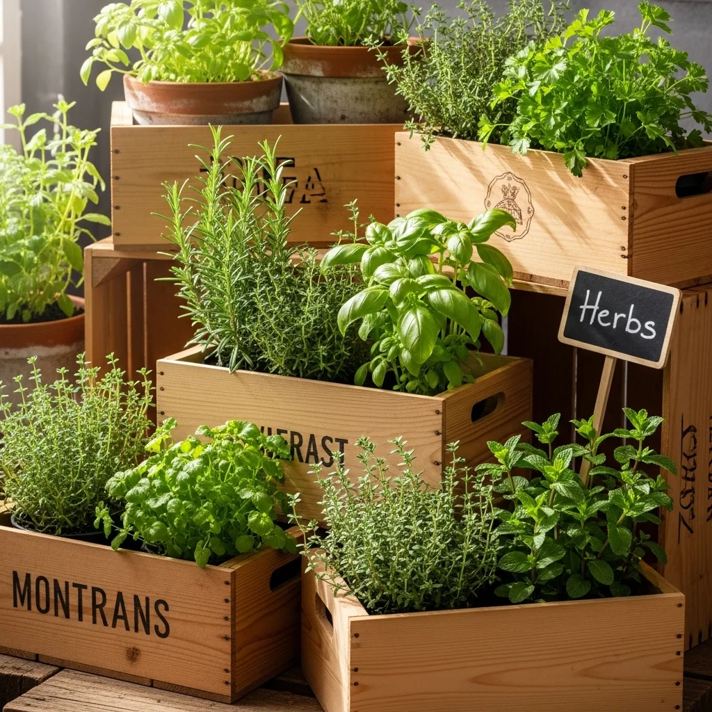 Herb Garden in Wine Crates