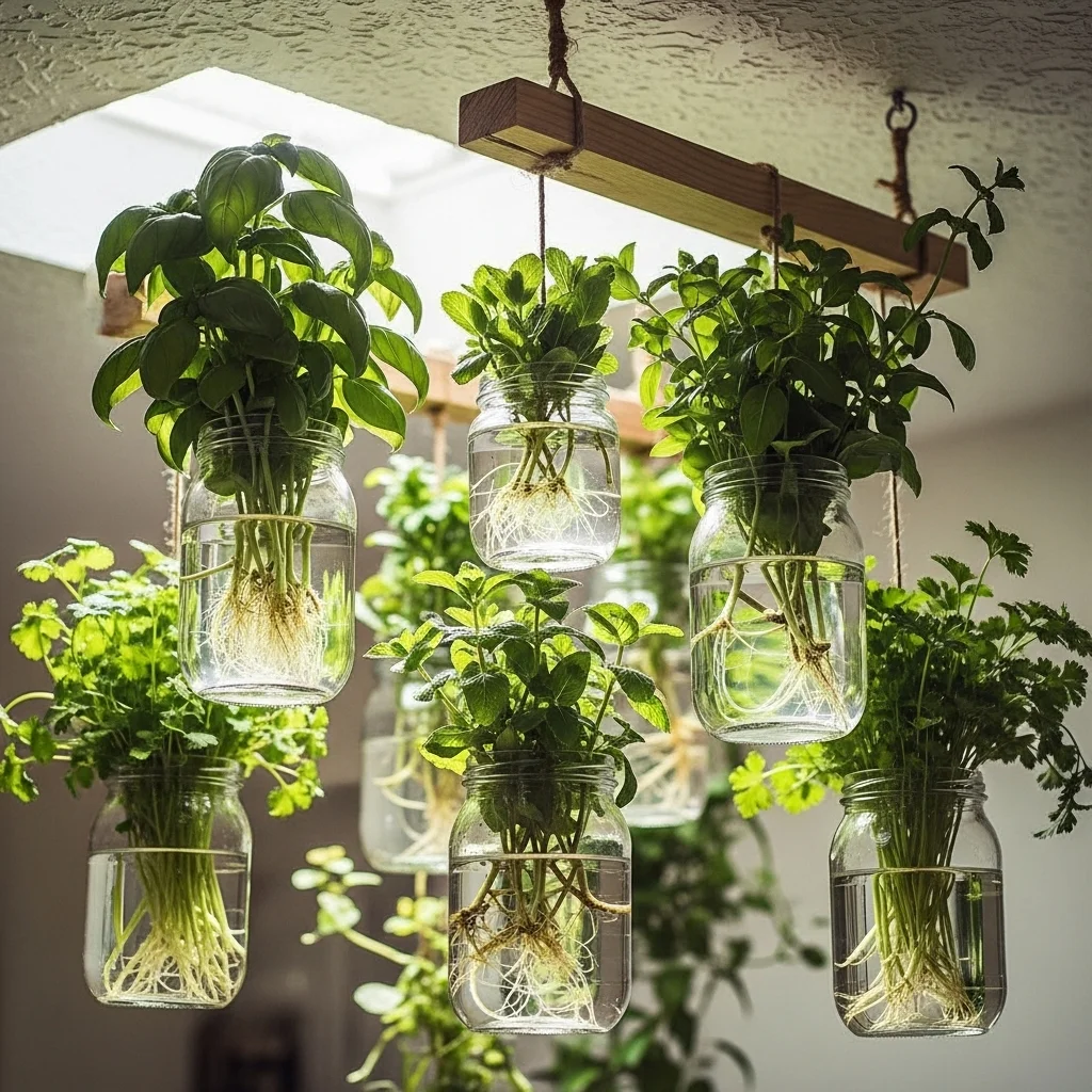 Indoor Hanging Herb Garden with Jars