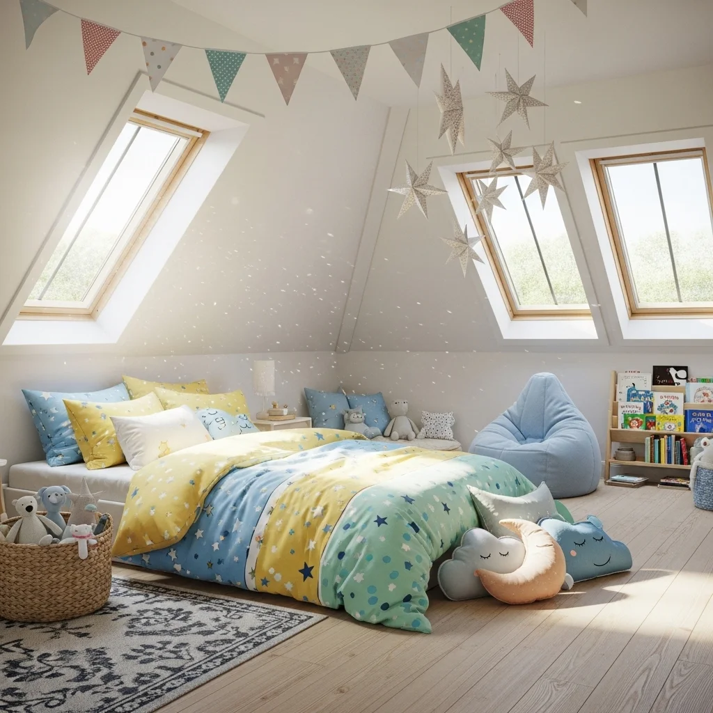 Kids’ Attic Bedroom with Playful Charm