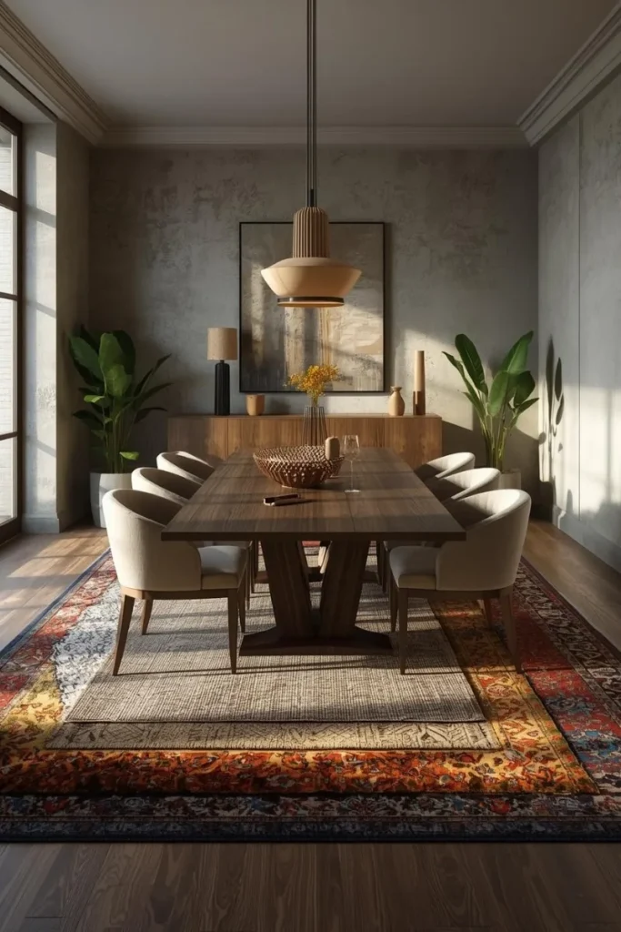 Layered Rugs Under the Dining Table