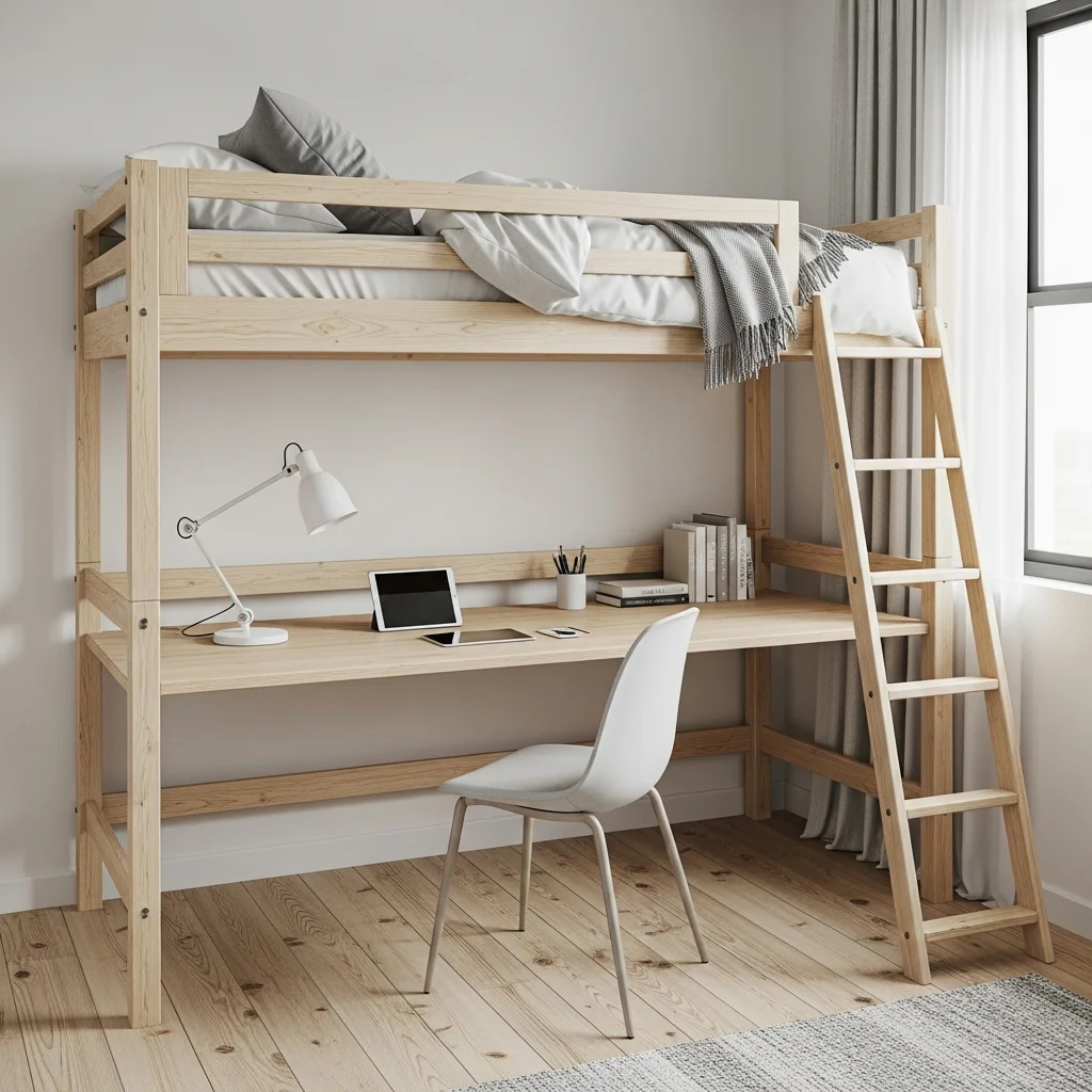 Loft Bed with Built-In Desk for Study Spaces