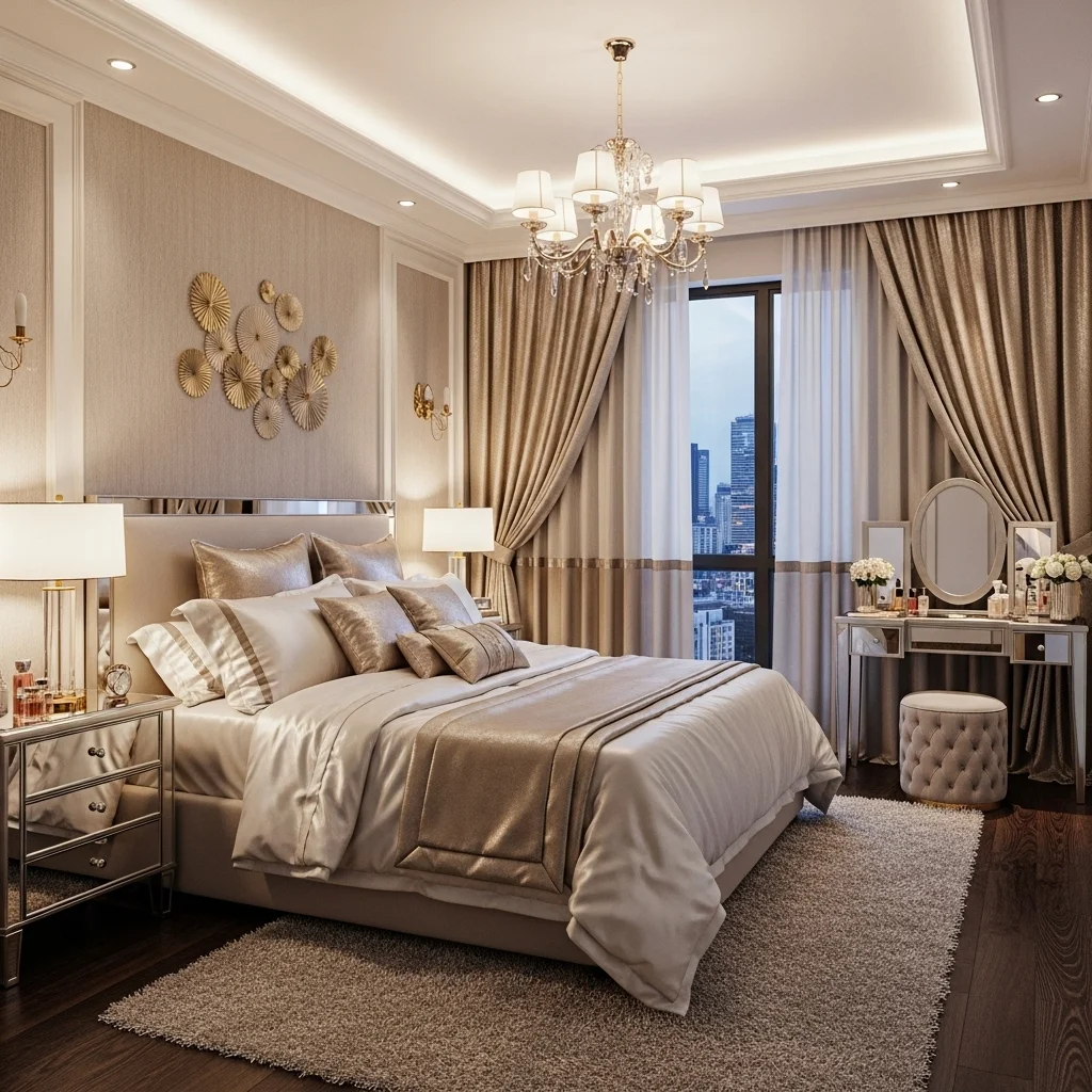 Metallic Accented Curtains for Glam Bedrooms