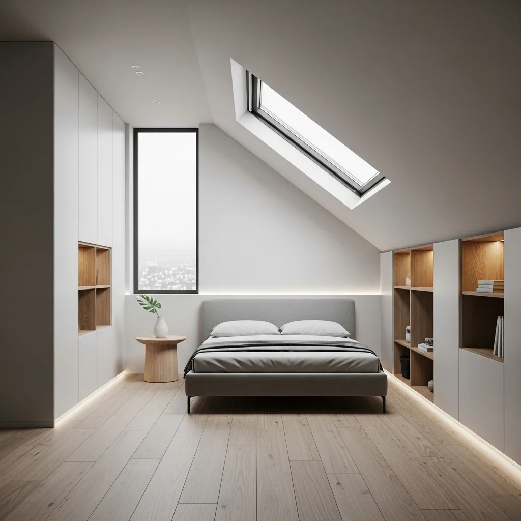 Modern Attic Bedroom with Sleek Design