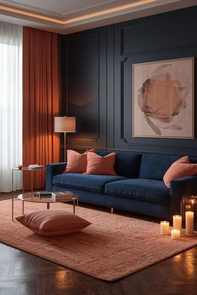 Navy Blue and Peach for Soft Warmth