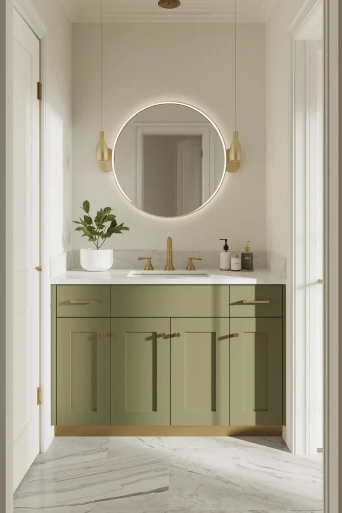  Olive Green Cabinets with Gold Accents