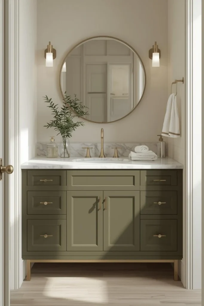 Olive Green Vanity with Gold Hardware