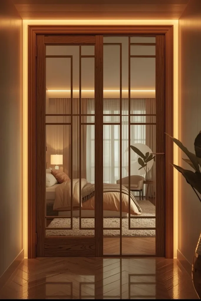 Paneled Glass Door with Wooden Frame