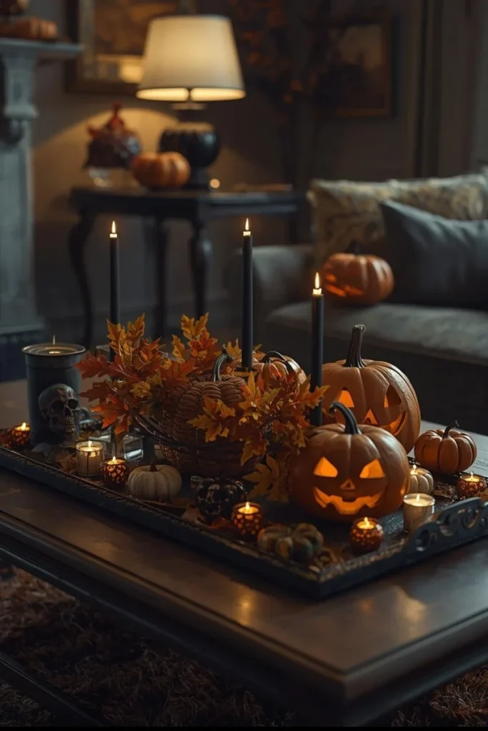 Pumpkin Centerpieces on Coffee Tables