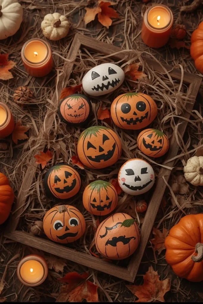 Pumpkin-Themed Painted Rocks