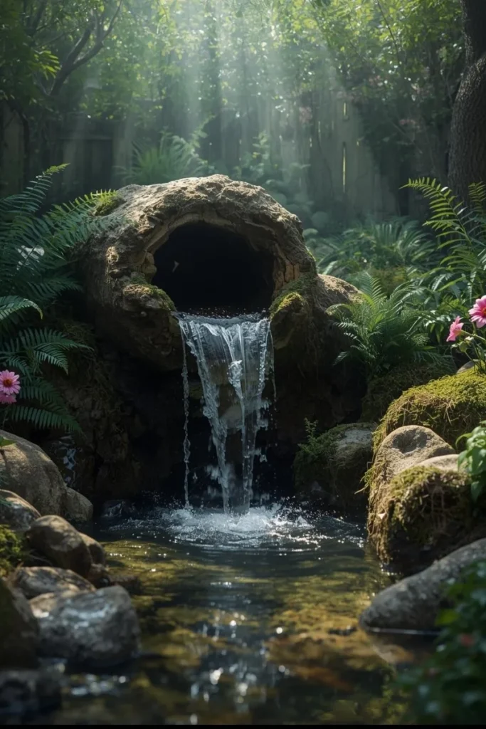 Rustic Log Waterfall