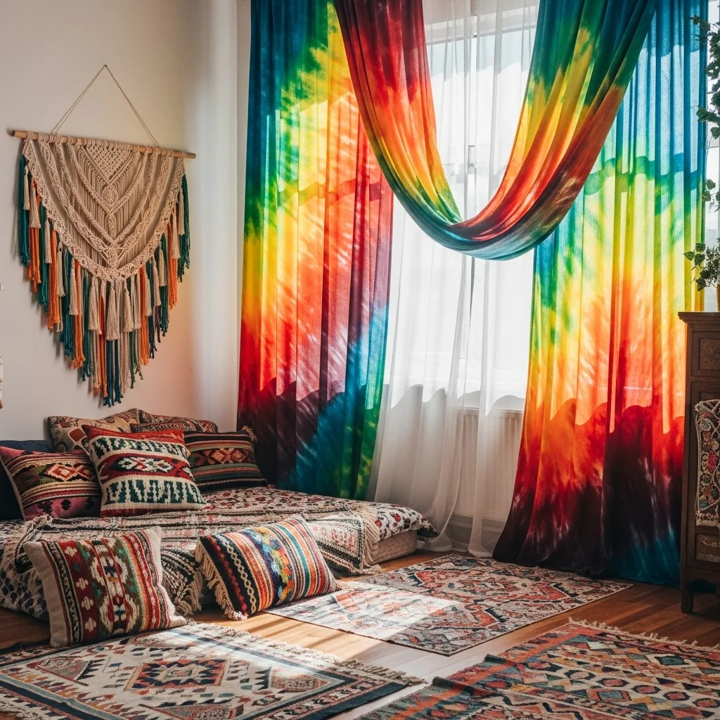 Tie-Dye or Boho Curtains for Playfulness