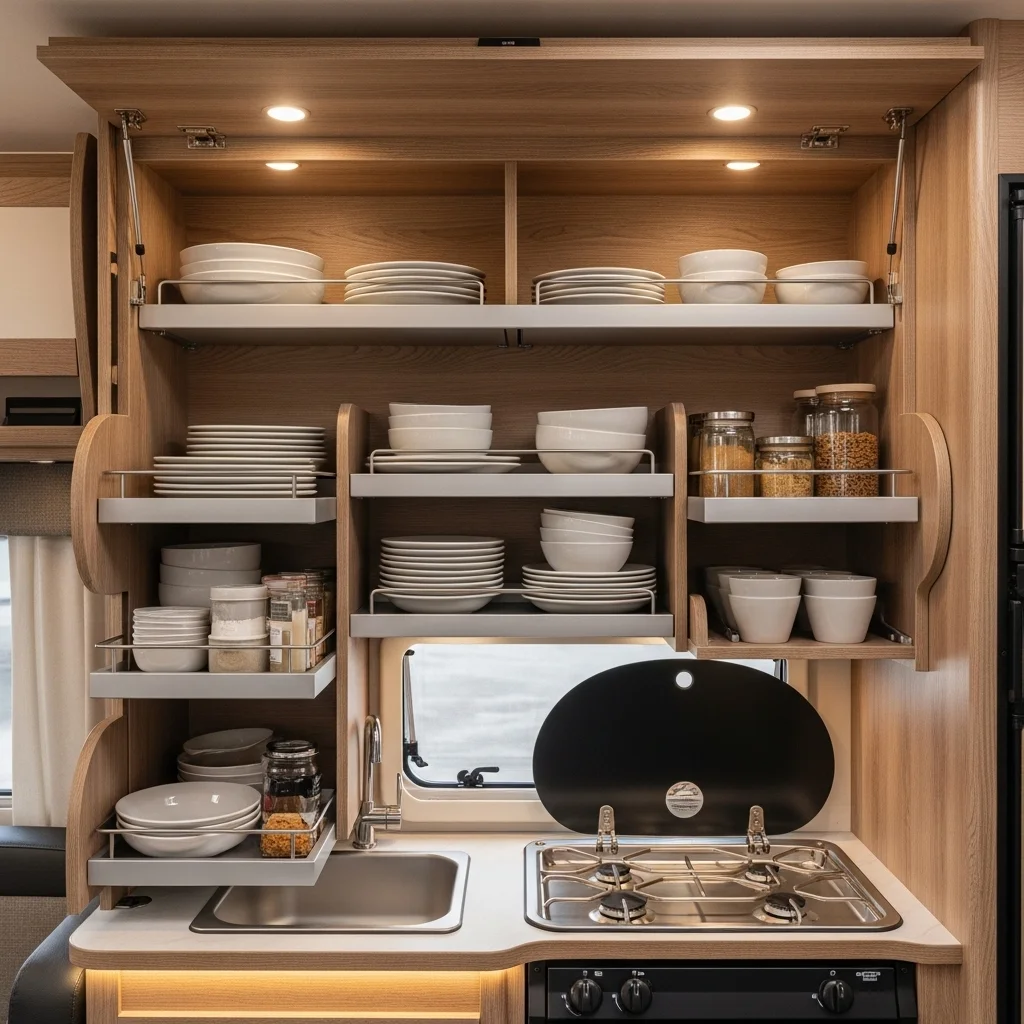 Tiered Shelving for Cabinets