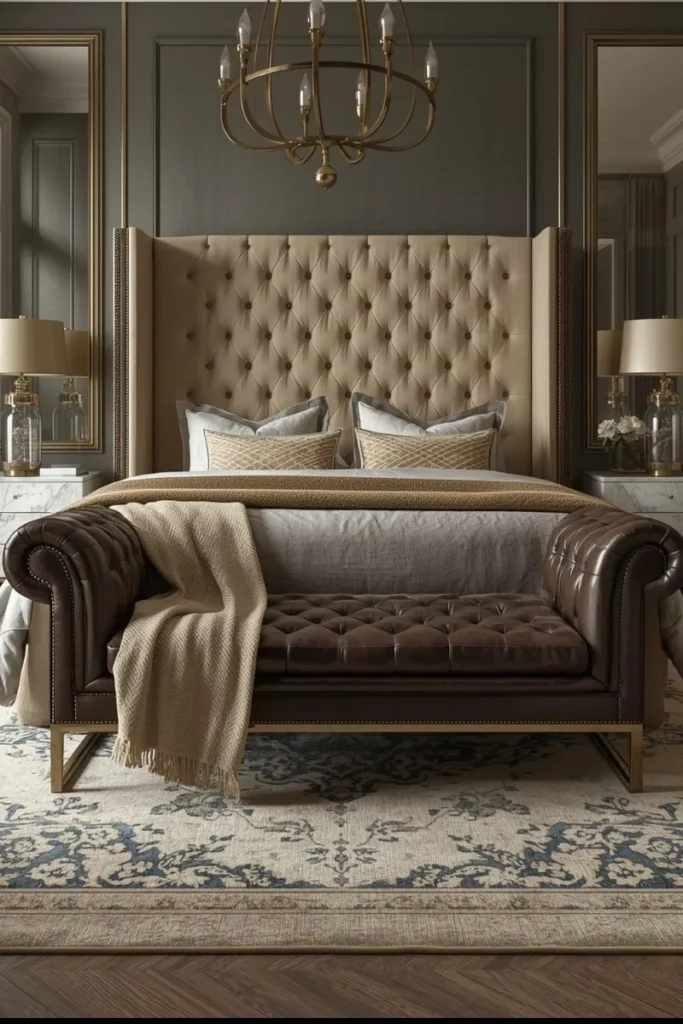 Tufted Leather Bench