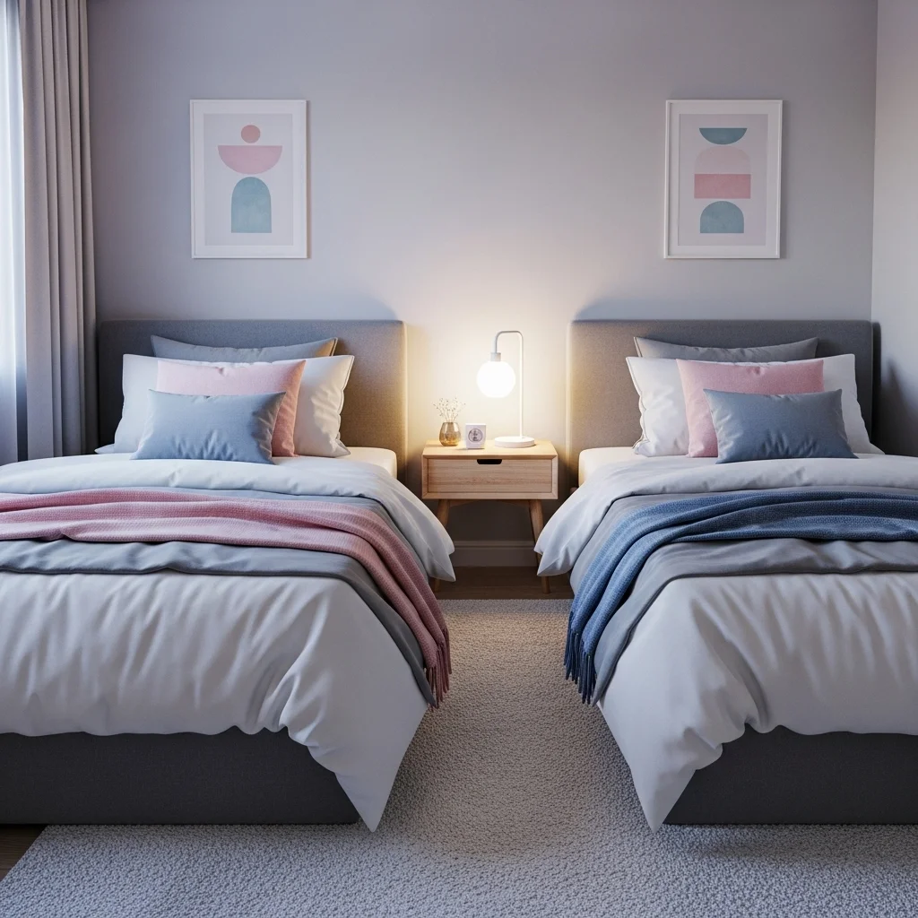 Twin Beds with a Shared Nightstand