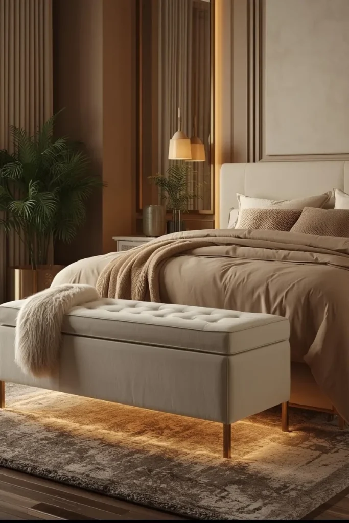 Upholstered Bench with Storage Ottoman