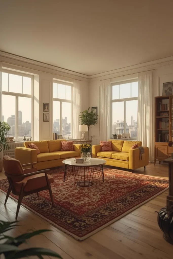 White and Mustard Yellow for Retro Warmth