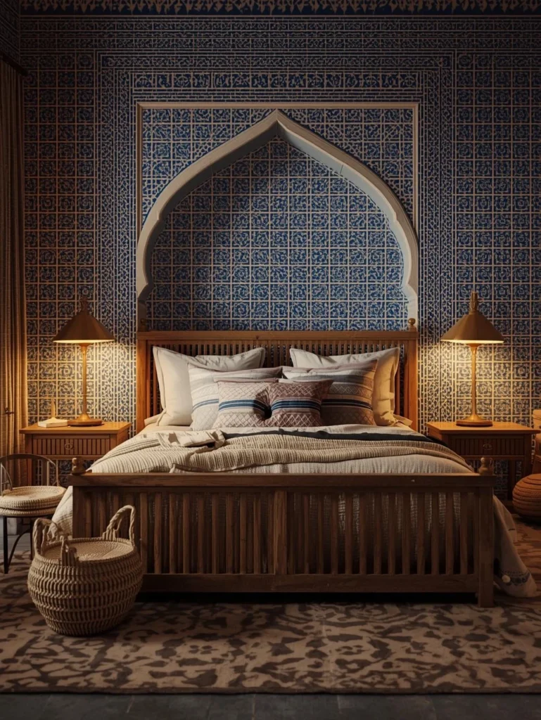  Blue and White Moroccan Tiles as Wall Detail