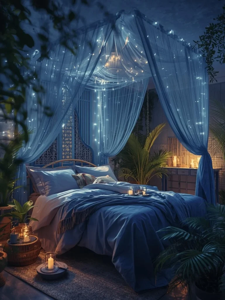 Bohemian Blue Canopy Bed